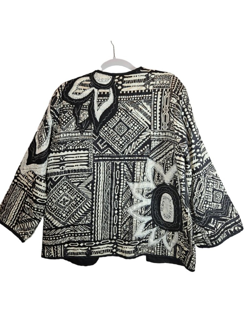 Chicos Black White Embroidered Silk Jacket Womens XL Floral Career Office Boho - Picture 2 of 12